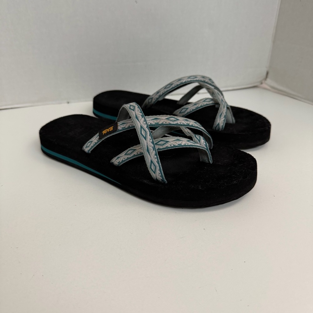 Teva Sandals Flip Flop Thongs Olowahu Comfort Foam Recycled Vegan Green White - Picture 1 of 11